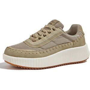 Lucky Step Women's Khaki Platform Sneakers Rhinestone Fashion Chunky Shoes